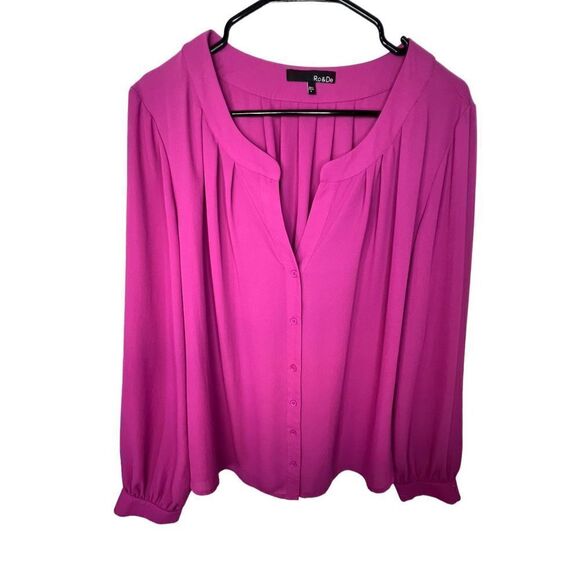 Ro & De Magenta Long Sleeve Professional Button Up Blouse - Picture 1 of 4